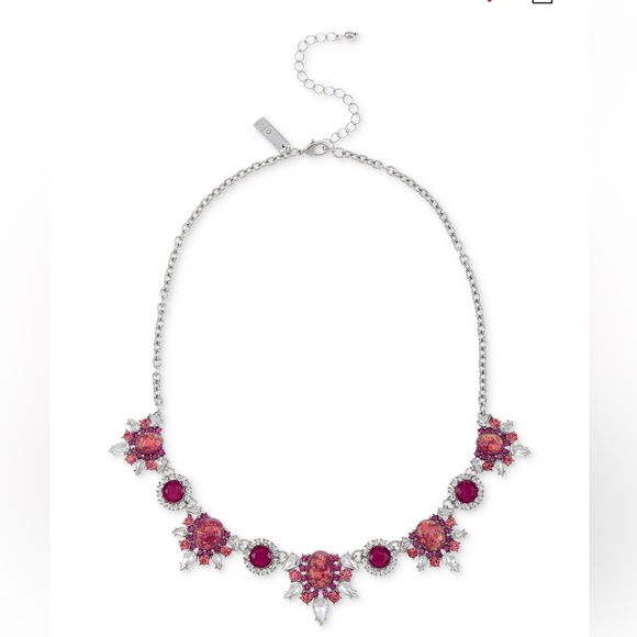 Silver tone mixed stone halo and cluster statement necklace 17’’+3’’ extender - Picture 1 of 1
